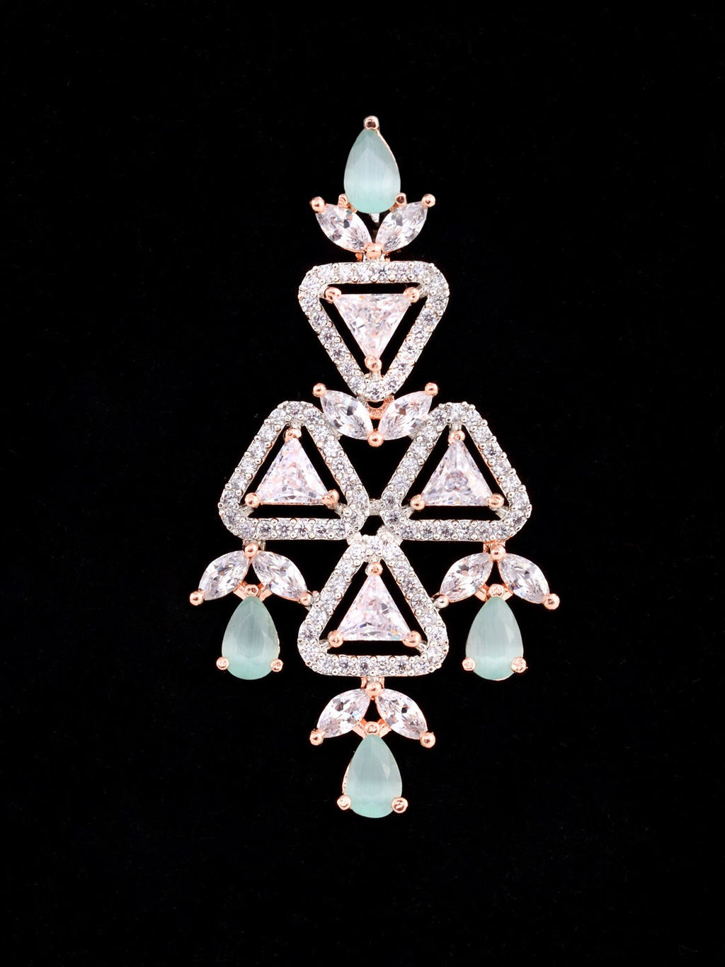 Saraf RS Jewellery Rose Gold-Polished White & Sea Green AD-Studded Handcrafted Jewellery Set