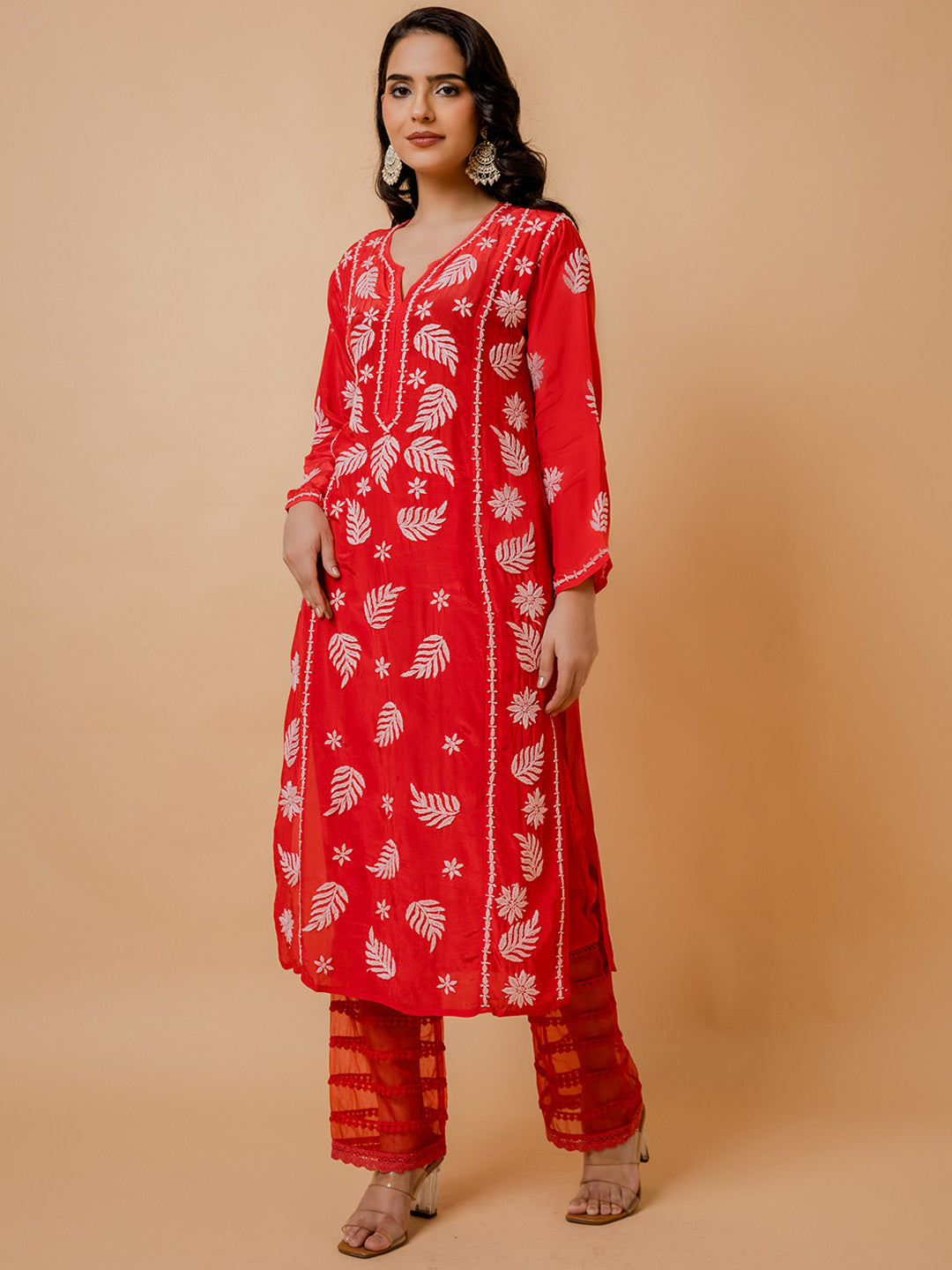 HOUSE OF KARI Ethnic Motifs Chikankari Silk Kurta