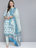 HERE&NOW Floral Printed Regular Pure Cotton Kurta with Churidar & With Dupatta