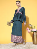 InWeave Women's Teal Mauve Brocade Mughal Shaan Kurta Palazzo Set