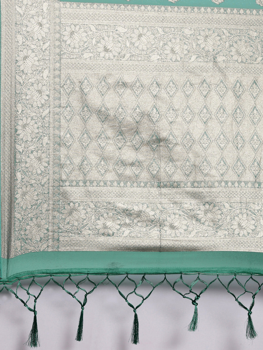 Saree Mall Green Ethnic Motifs Zari Organza Banarasi Saree