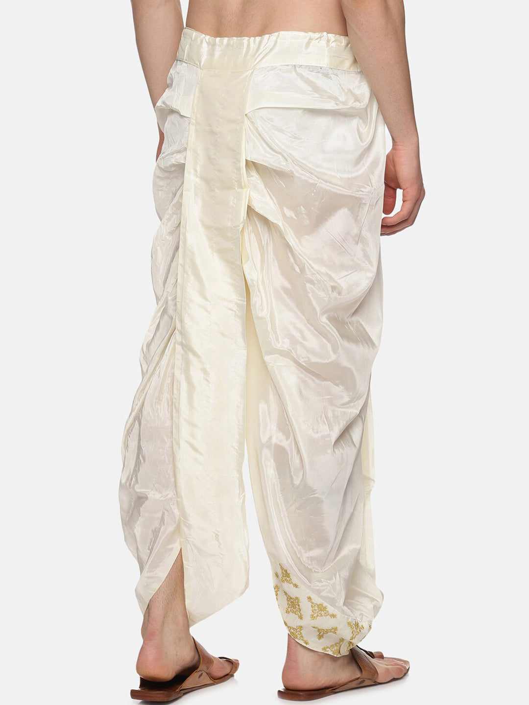 Sethukrishna Men Cream Embroidered Dhoti Pant
