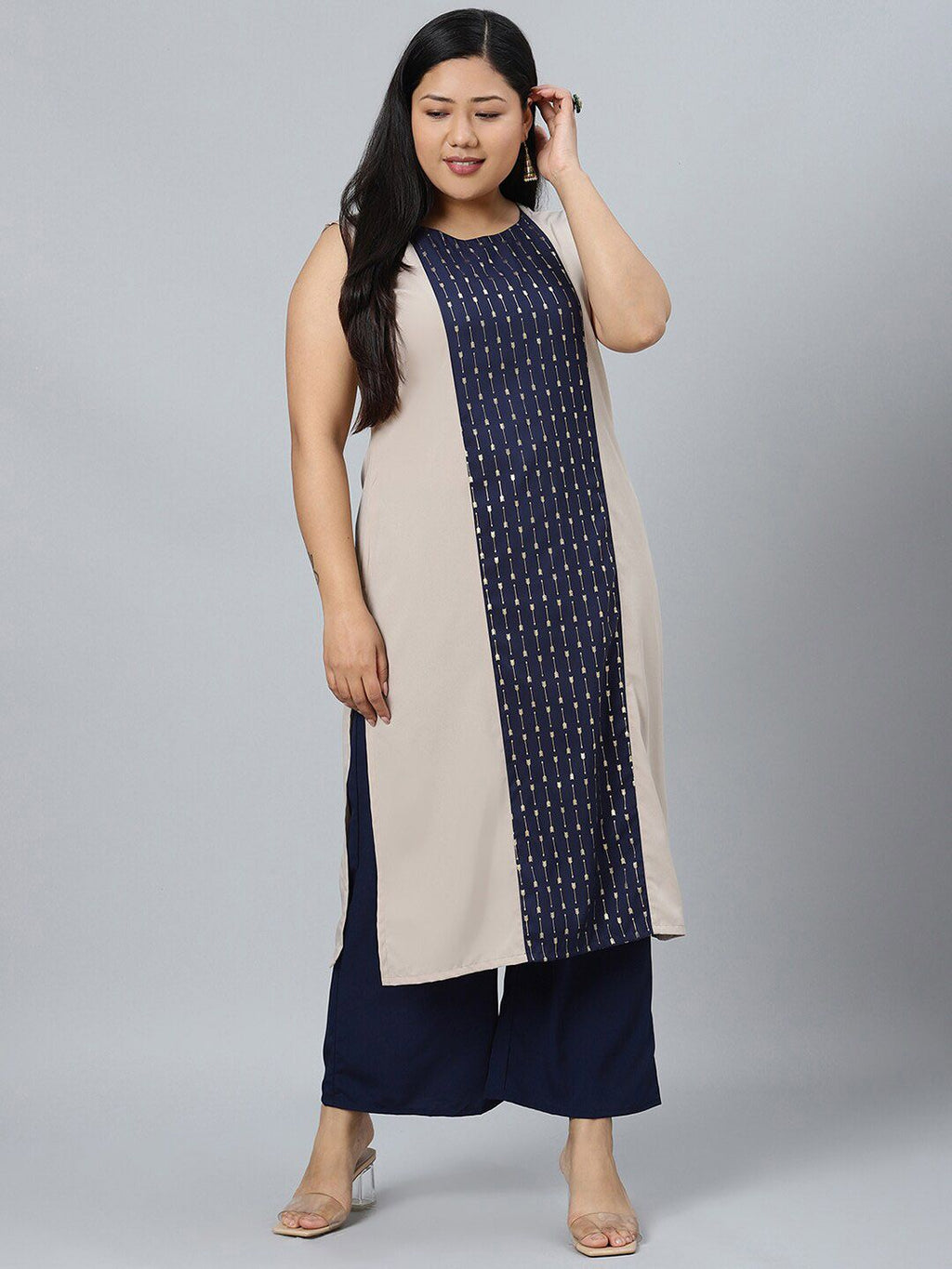 Sztori Plus Size Ethnic Motifs Printed Kurta With Palazzos