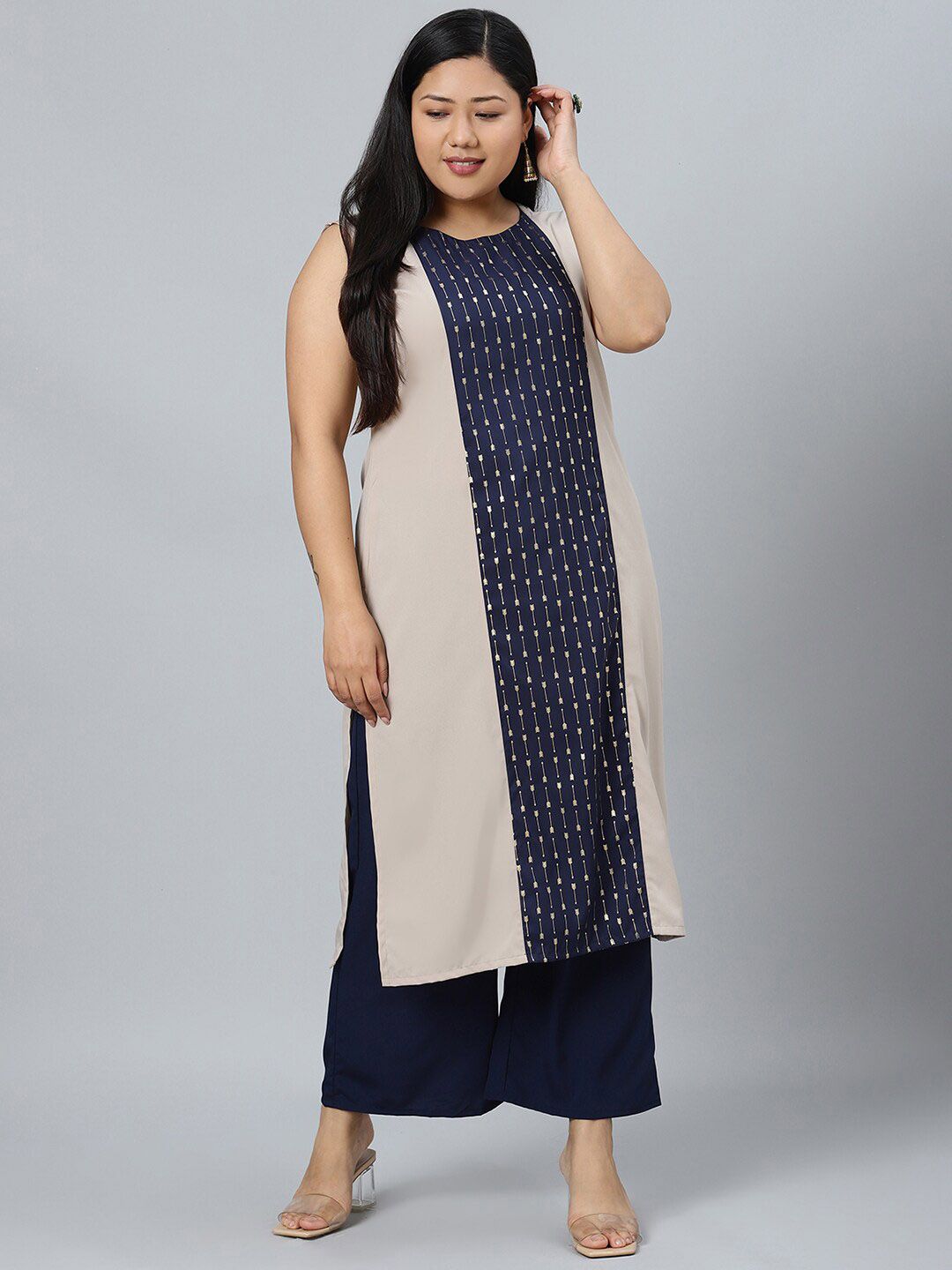 Sztori Plus Size Ethnic Motifs Printed Kurta With Palazzos