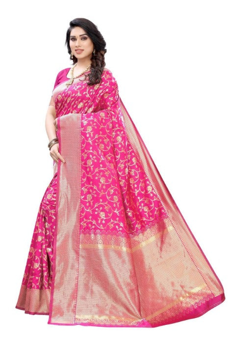 Vamika Banarasi Jacquard Weaving Pink Saree (PARINITI PINK)