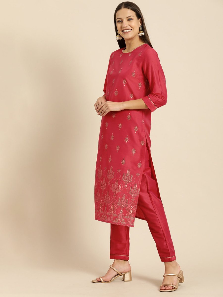 All About You Women Red Ethnic Motifs Kurta with Trousers