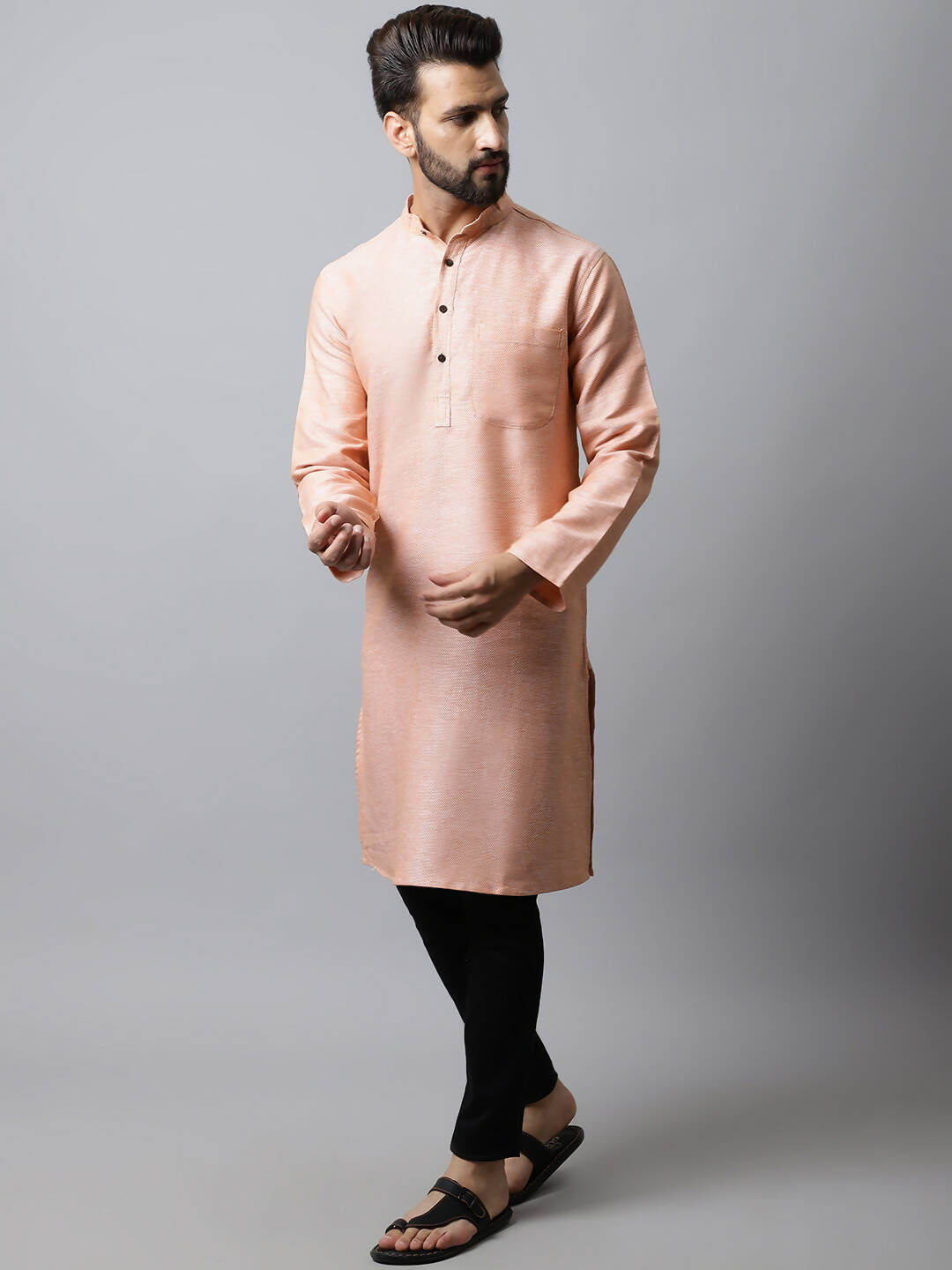 Even Apparels Pink Color Pure Cotton Men's Kurta With Band Collar (SLD1186)