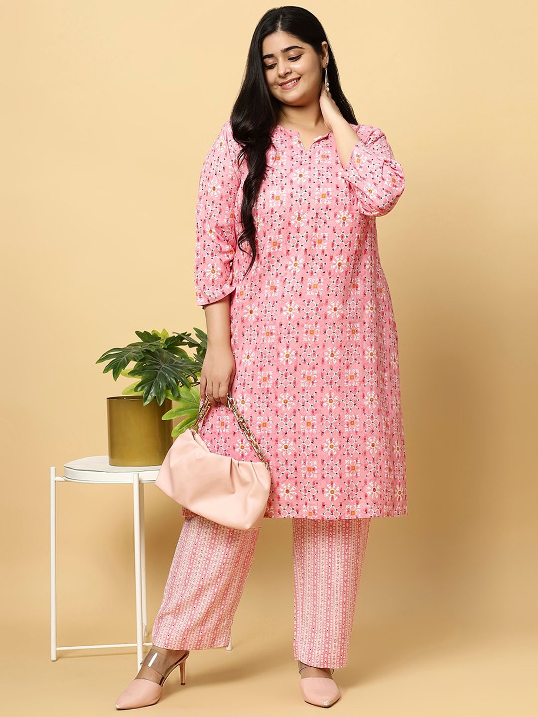 Sztori Plus Size Ethnic Motifs Printed Pure Cotton Kurta & Trouser