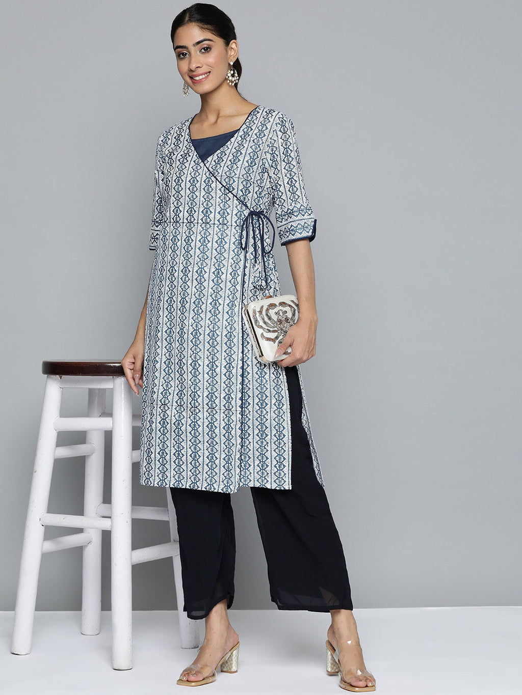 HERE&NOW Printed Wrap Designed Layered Kurta