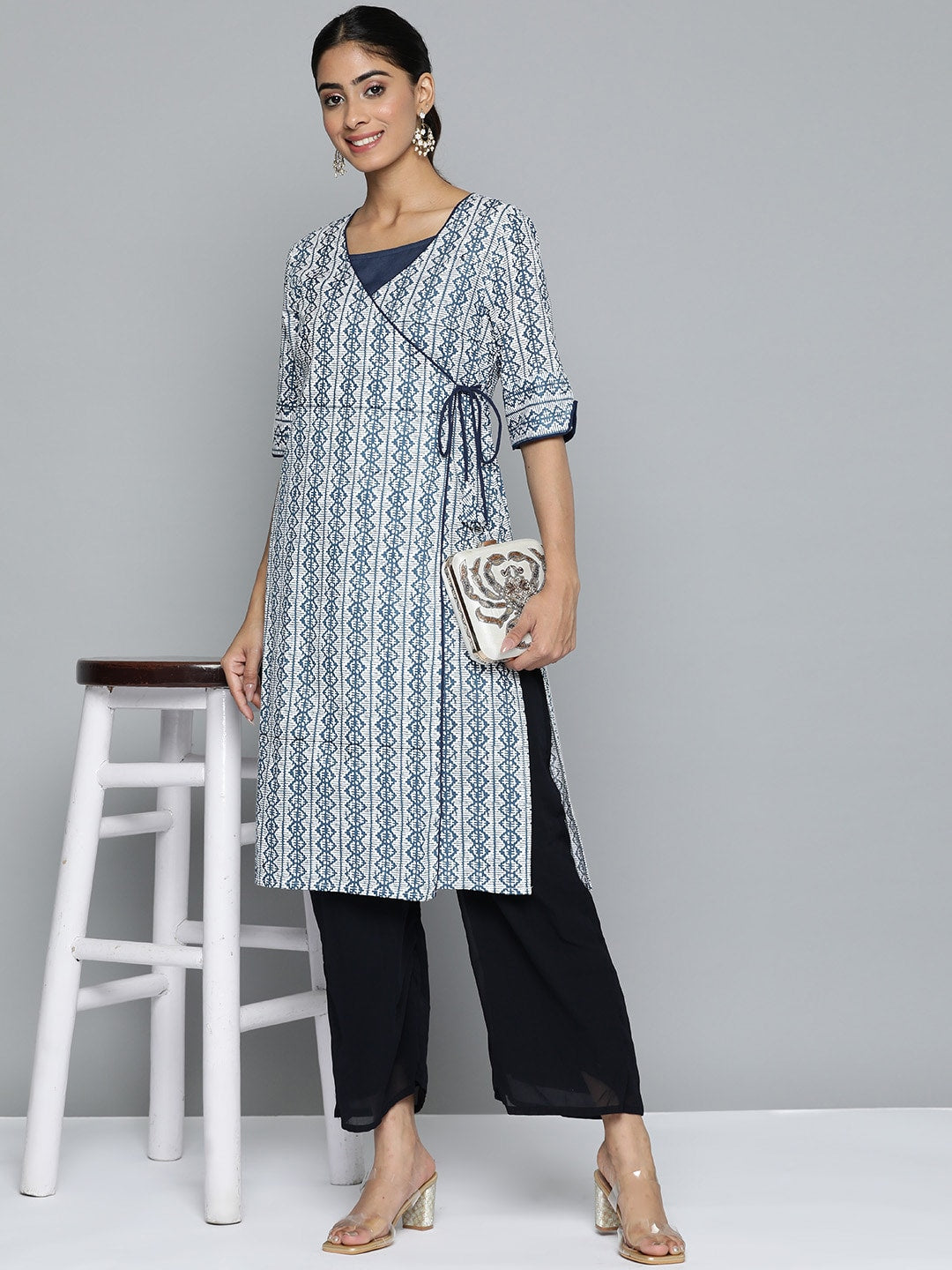 HERE&NOW Printed Wrap Designed Layered Kurta
