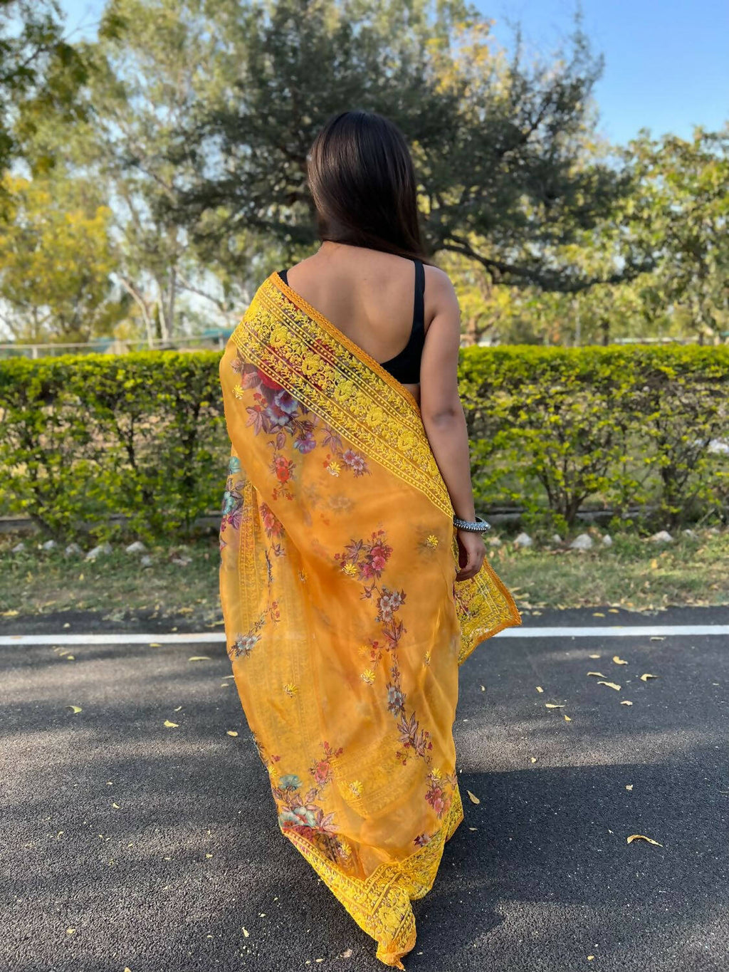 Vamsee Yellow Organza Saree
