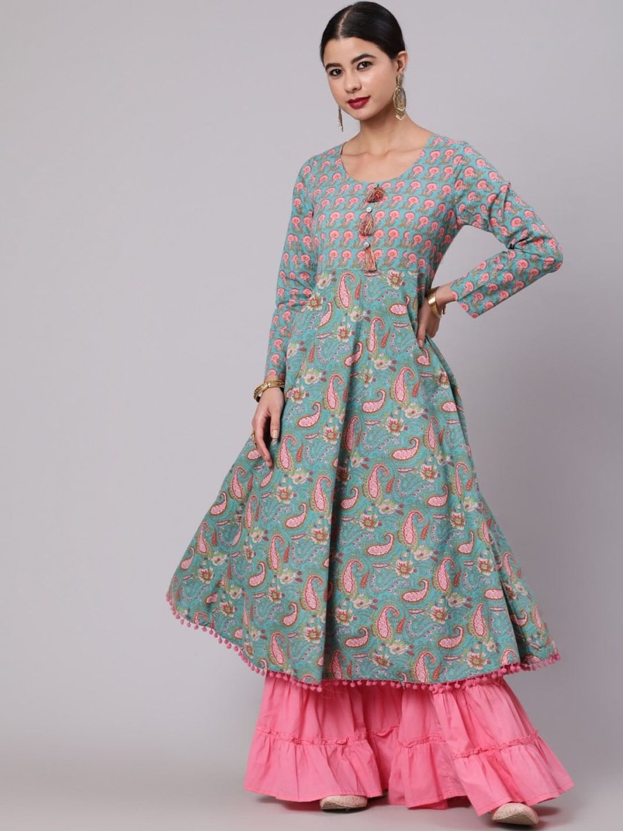 Aks Paisley Printed Cotton Anarkali Kurta