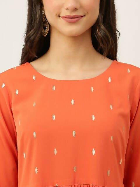 FIORRA Women's Orange Poly Crepe Flared Kurta With Dupatta