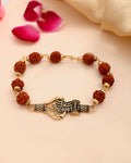 VOJ Gold-Polished Rudraksh Mahakal Bracelet