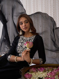 Indo Era Black Floral Embroidered Thread Work Kurta with Trousers & Dupatta