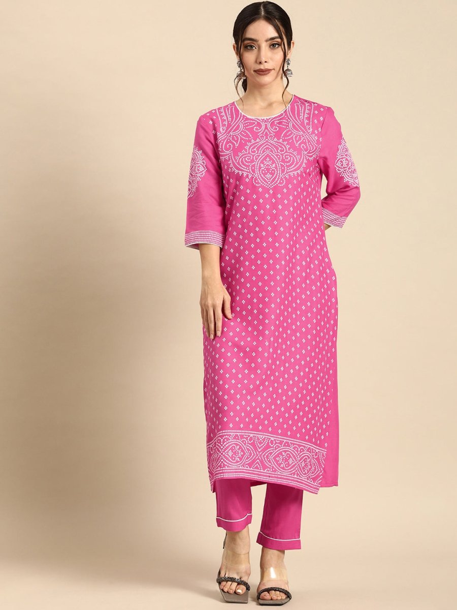 All About You Women Pink Printed Kurta with Trousers