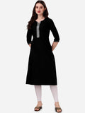 HERE&NOW Notch Neck Thread Work Straight Kurta