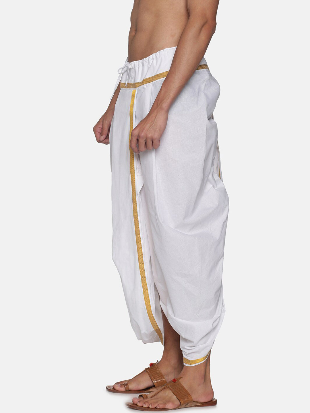 Sethukrishna Men White Solid Readymade Cotton Dhoti