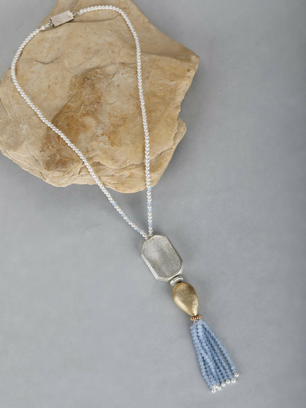 Joban Fashion Women Long Pattern Silver Tone Brass Necklace