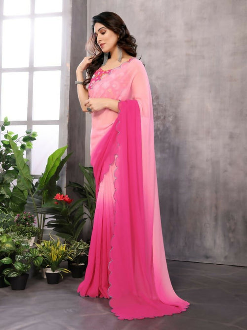 Aafreen Partywear Designer Pink Georgette Fancy Saree