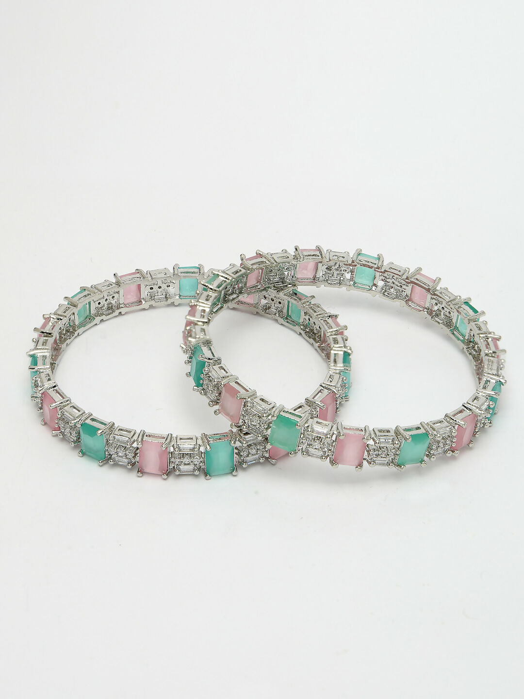 NVR Women's Set of 2 Multi-Coloured CZ Stone-Studded Handcrafted Bangles