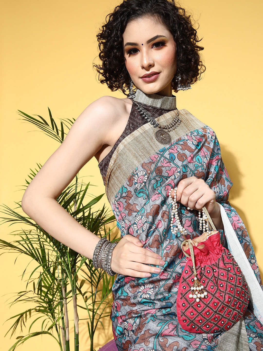 Saree Mall Kalamkari Saree With Solid Border
