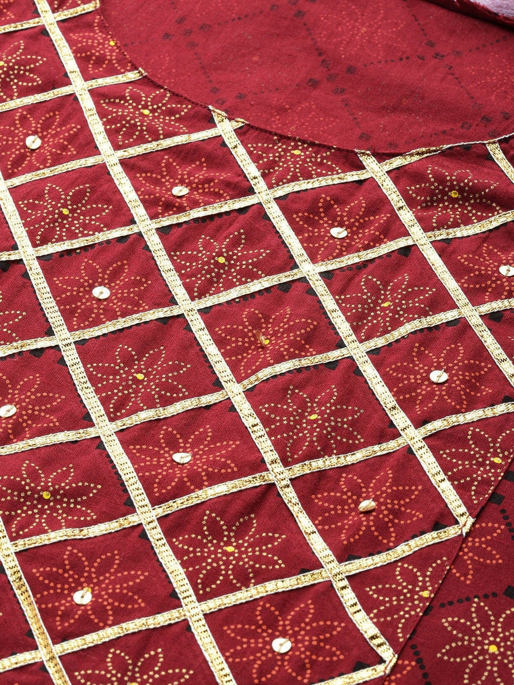 HERE&NOW Women Maroon & Golden Floral Printed Straight Kurta