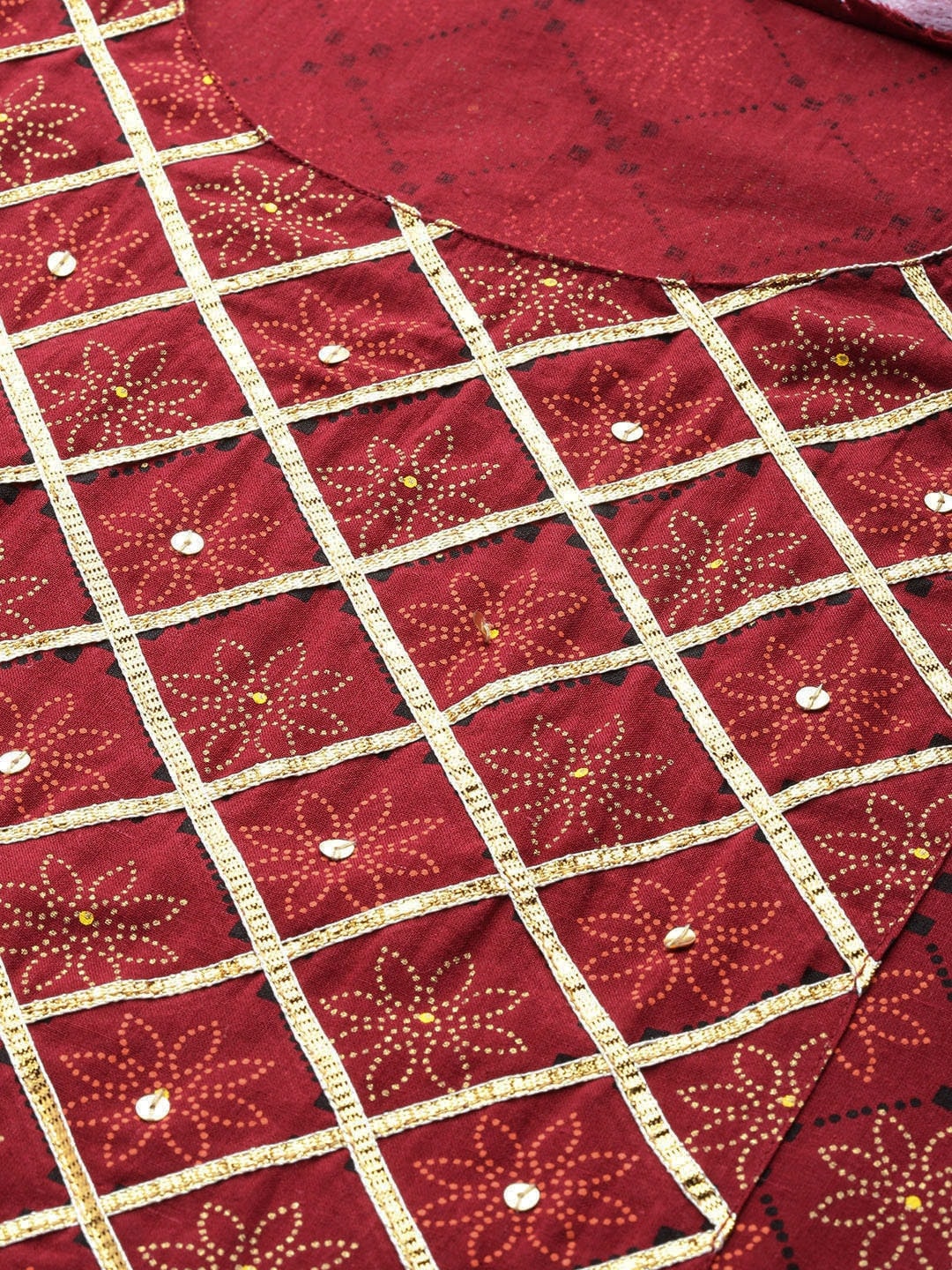 HERE&NOW Women Maroon & Golden Floral Printed Straight Kurta