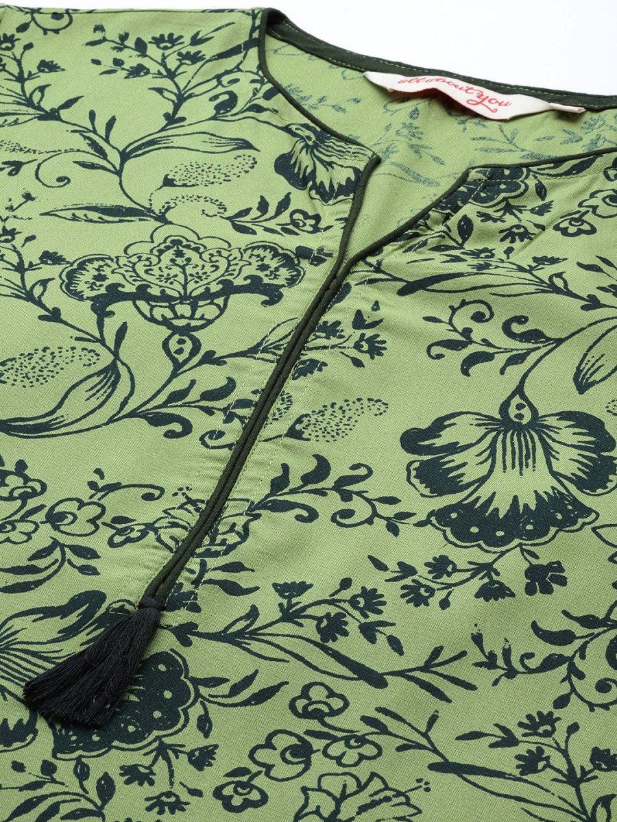 All About You Women Green Ethnic Motifs Printed Kurta with Trousers