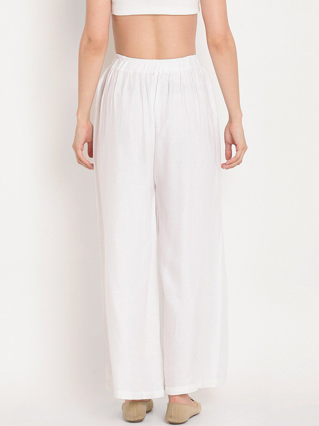 TAG 7 Women White & Grey Set of 2 Flared Ethnic Palazzos