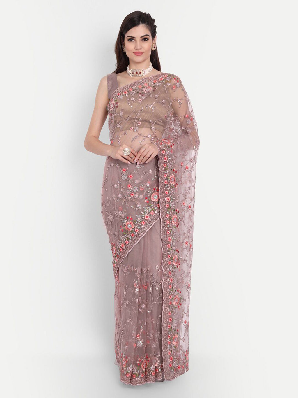 kasee Floral Sequinned Net Saree