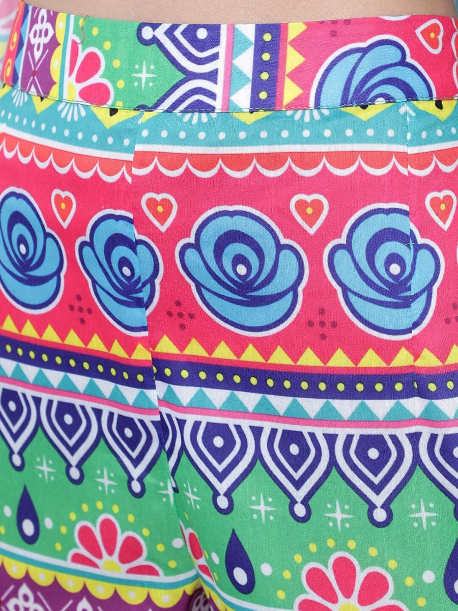 Aks Tribal Printed Shoulder Straps Kurta with Trousers