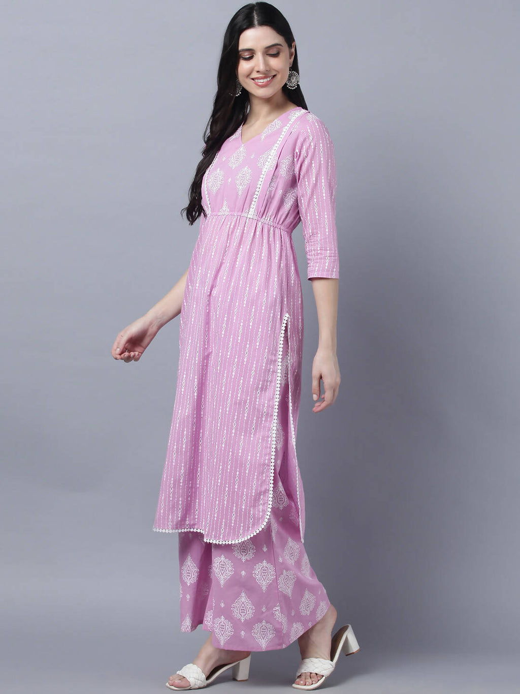 Myshka Stylish Pink 3/4 Sleeve Women's Kurta Palazzo Set