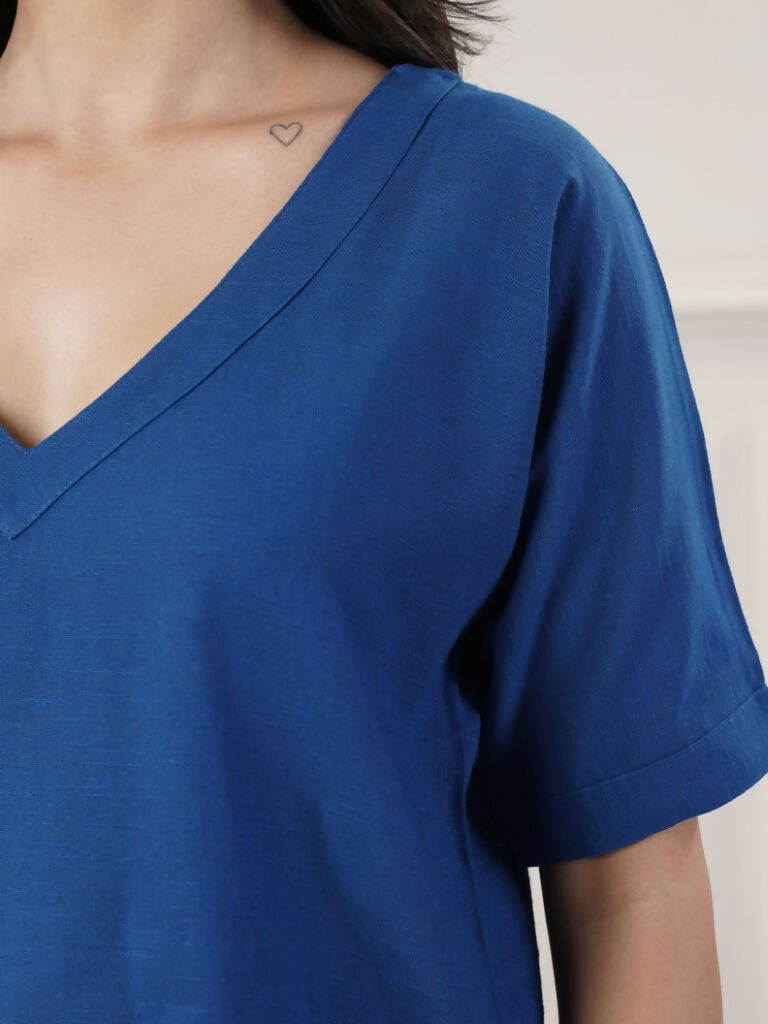 Joban Fashion Women's Royal Blue Co-Ord Set V Neck