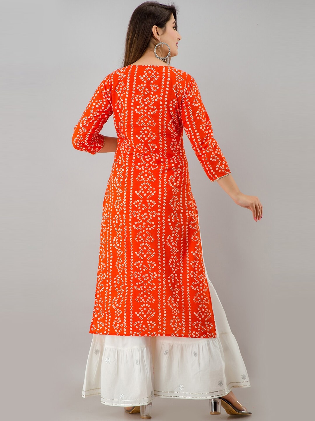 HERE&NOW Orange & White Bandhani Printed Gotta Patti Kurta with Sharara