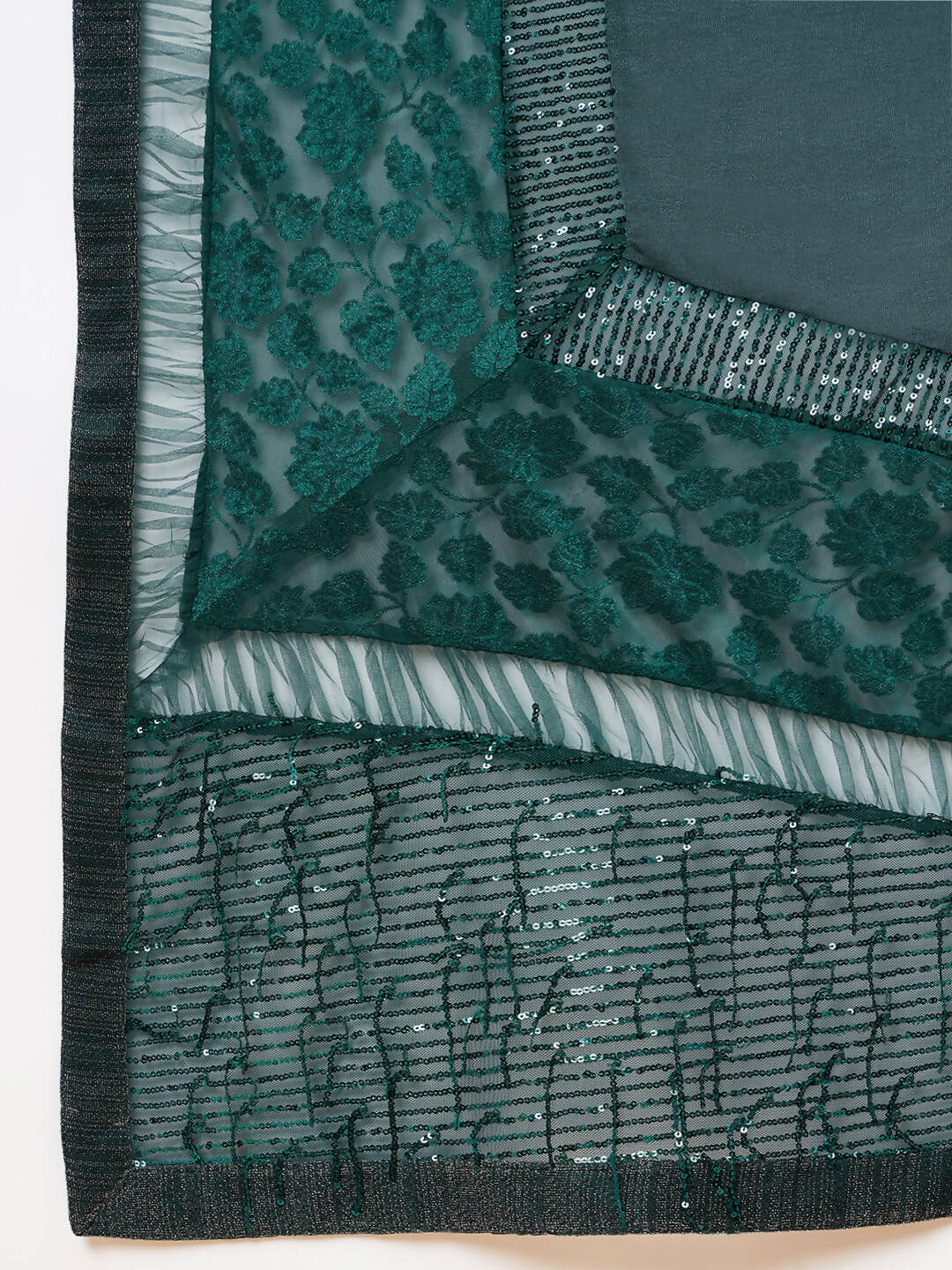 Green Lycra Flock Work, Seuqins Embroidery, Handwork Shoulder Butta Saree - Norita Hit Design