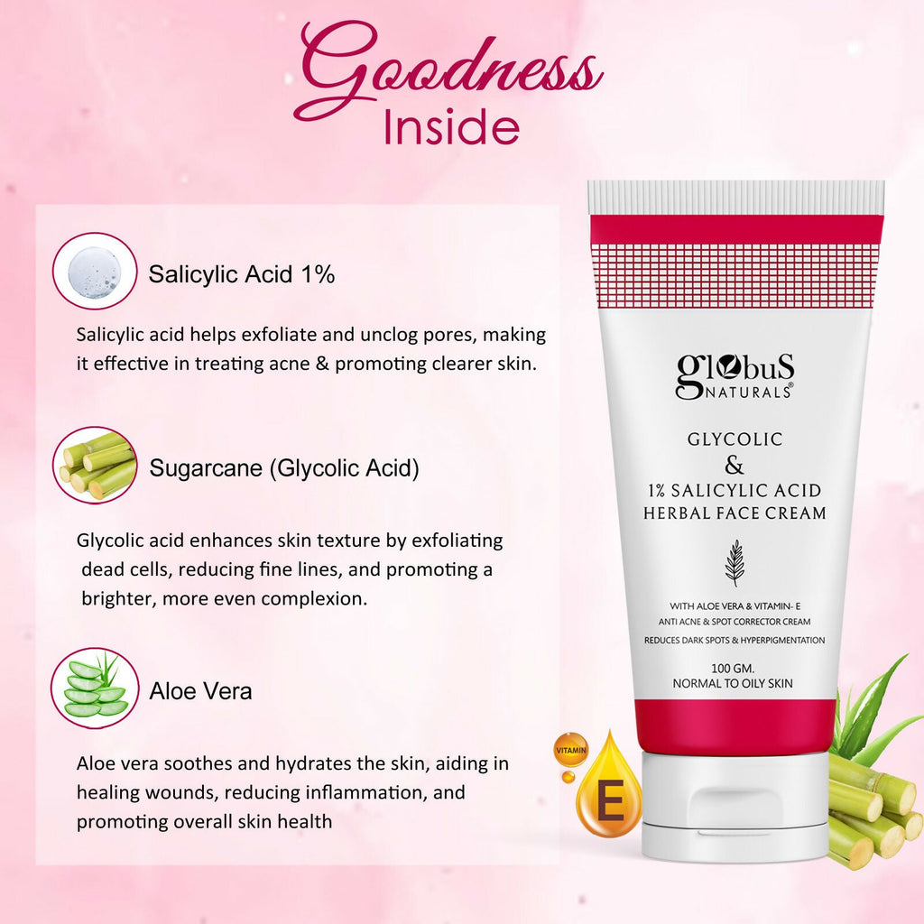 Globus Naturals Glycolic & 1% Salicylic Acid Herbal Anti Acne Face Cream