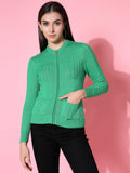 Women Winter Green Cotton Cardigan - Wool Trees