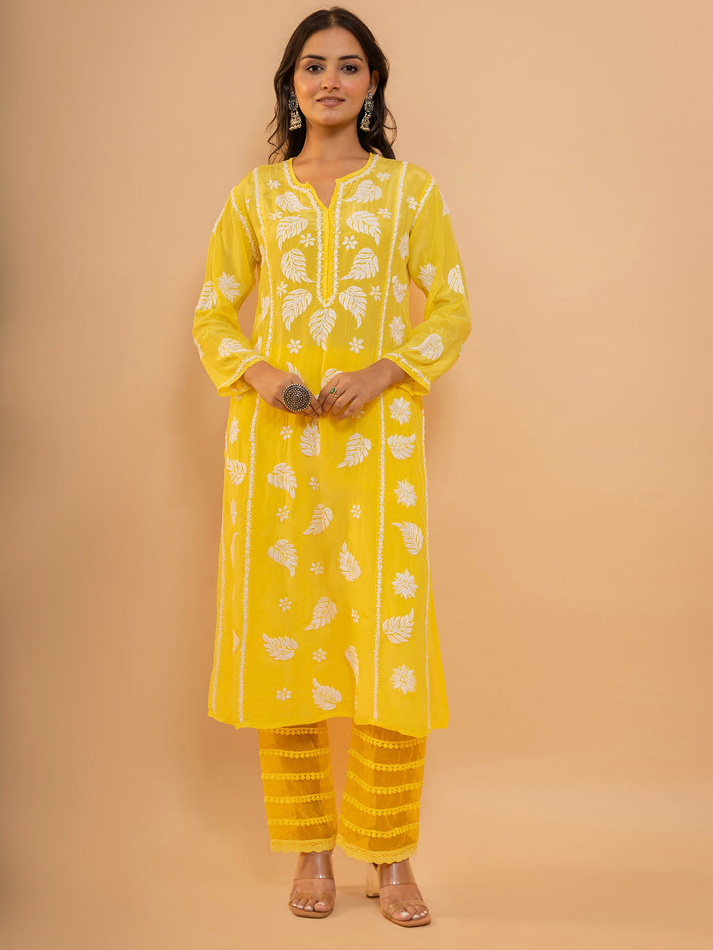 HOUSE OF KARI Floral Embroidered Chikankari Kurta