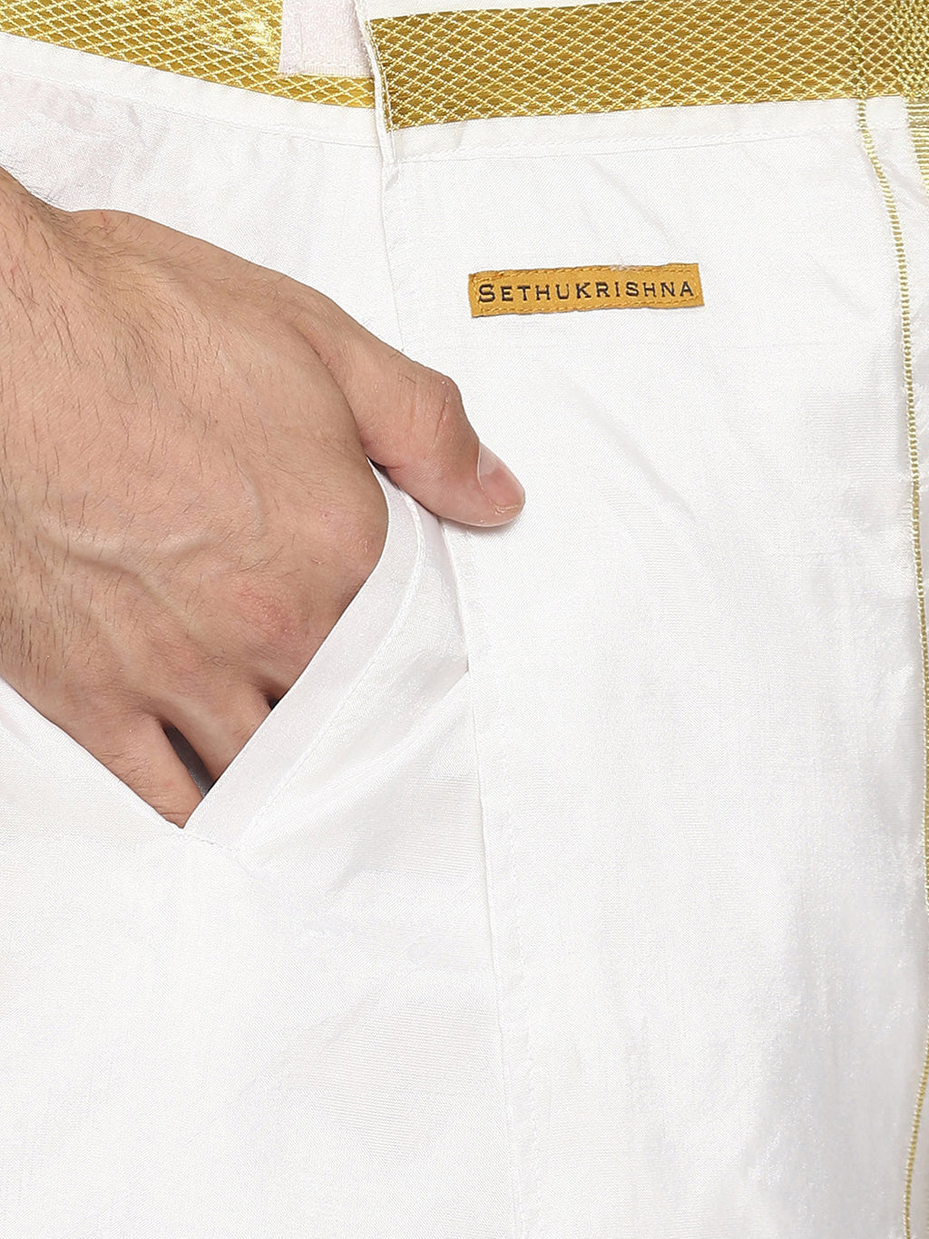 Sethukrishna White Solid Readymade Dhoti For Men