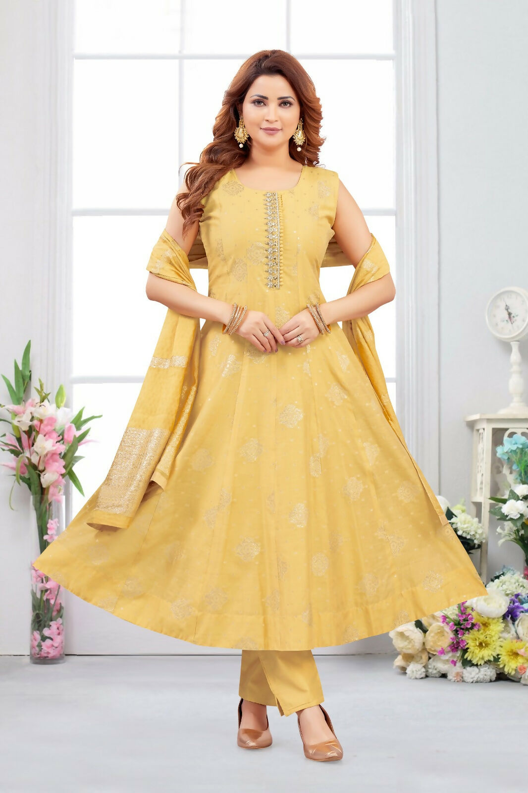 Joban Fashion Jacquard Yellow Color Kurta Set