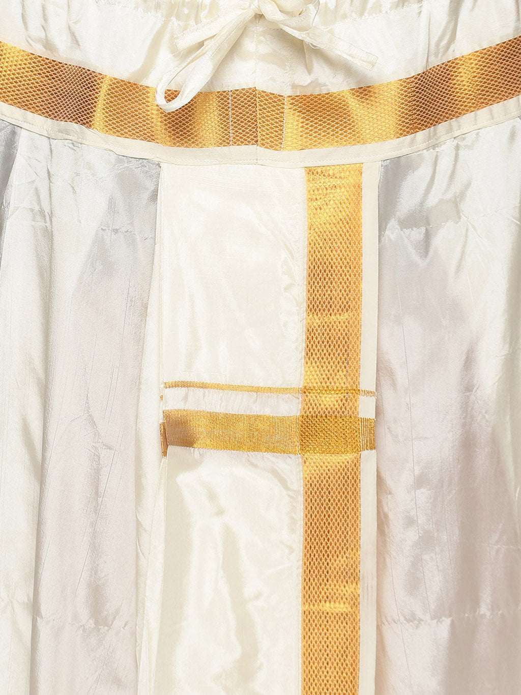 Sethukrishna Men Cream-Coloured & Gold-Coloured Solid Art Silk Dhoti Pants