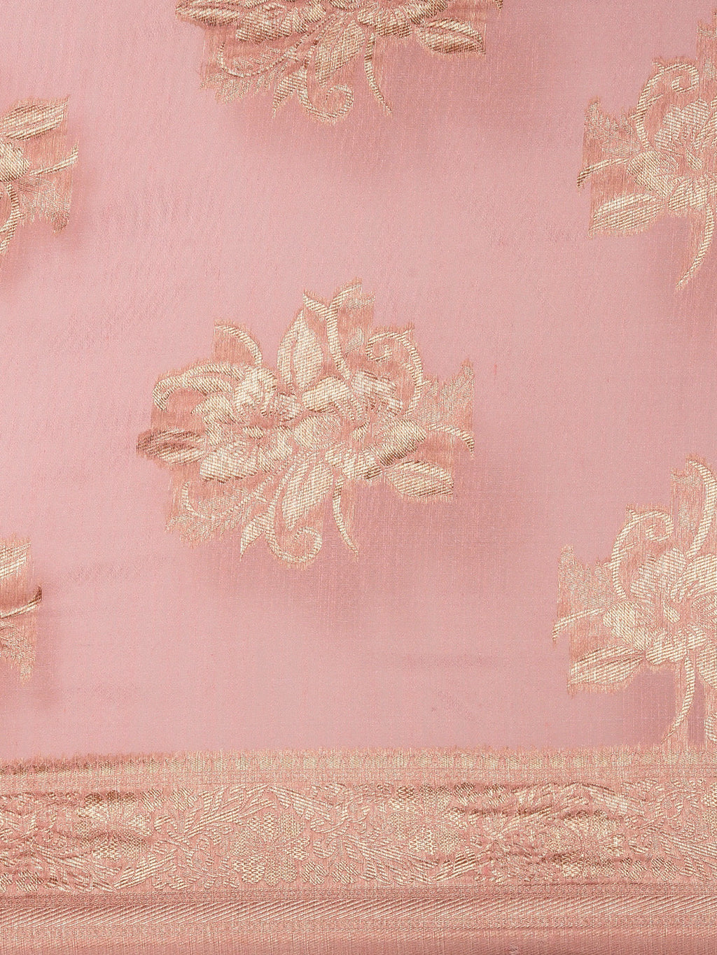 Saree Mall Pink Floral Linen Blend Banarasi Saree