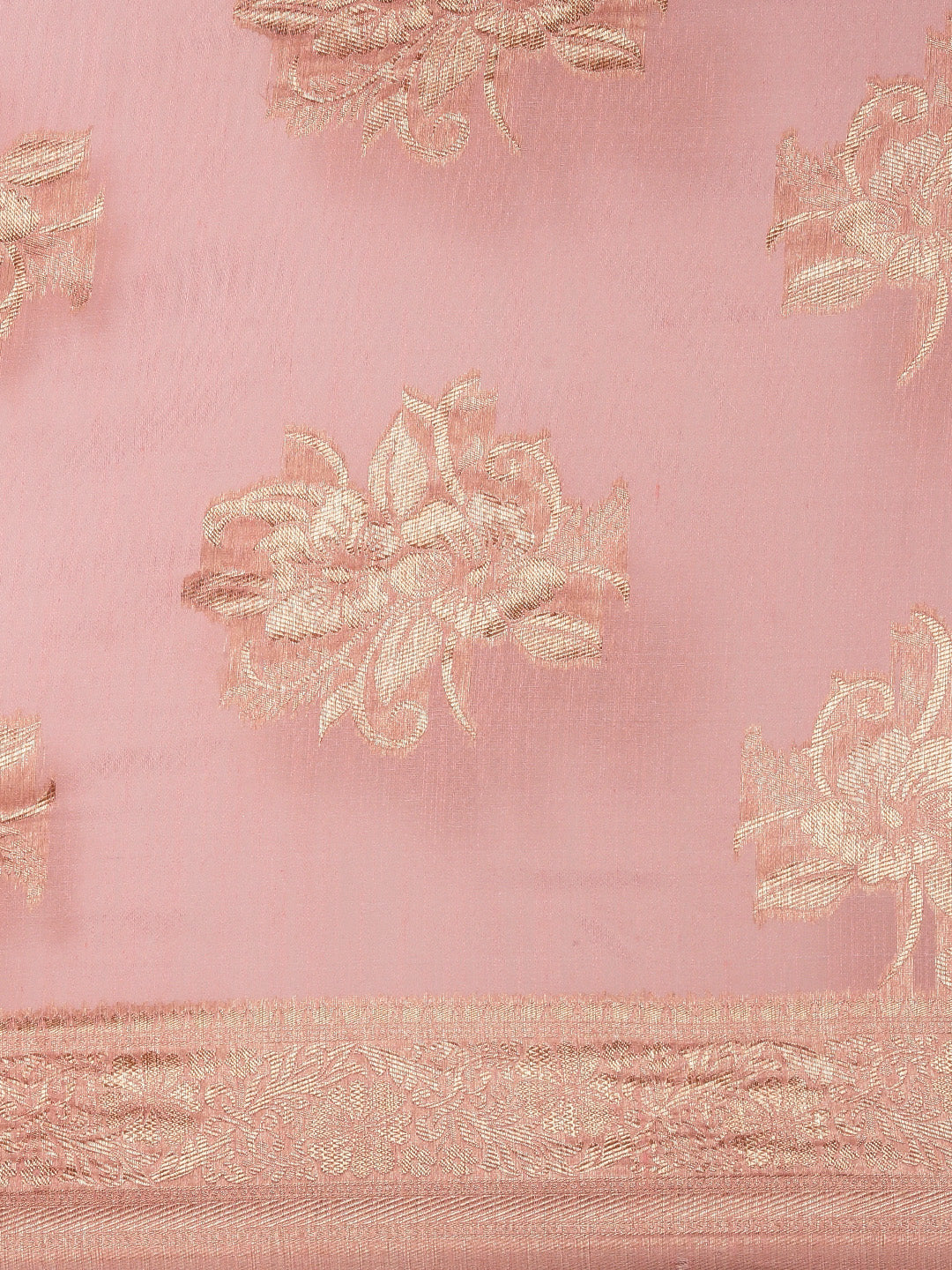 Saree Mall Pink Floral Linen Blend Banarasi Saree