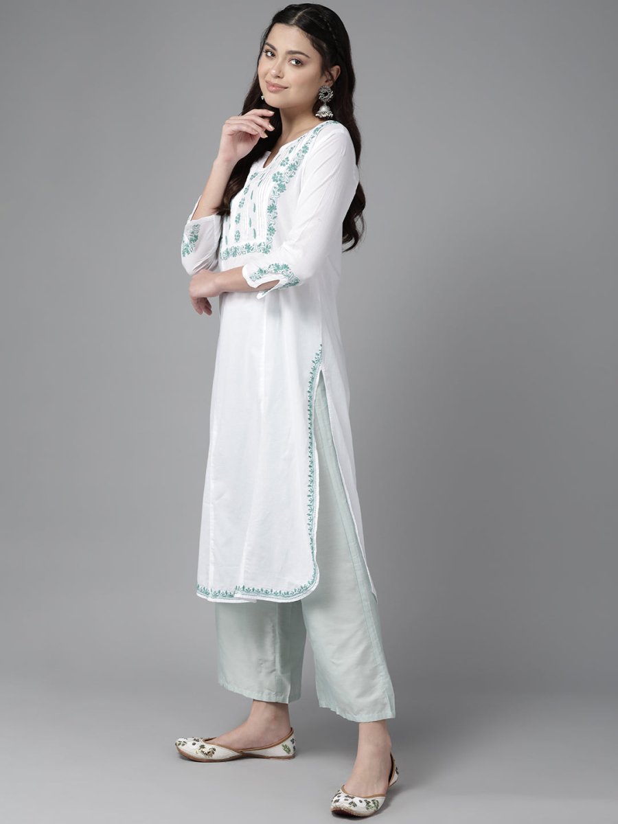 ADA Ethnic Motifs Embroidered Chikankari Floral Kurta