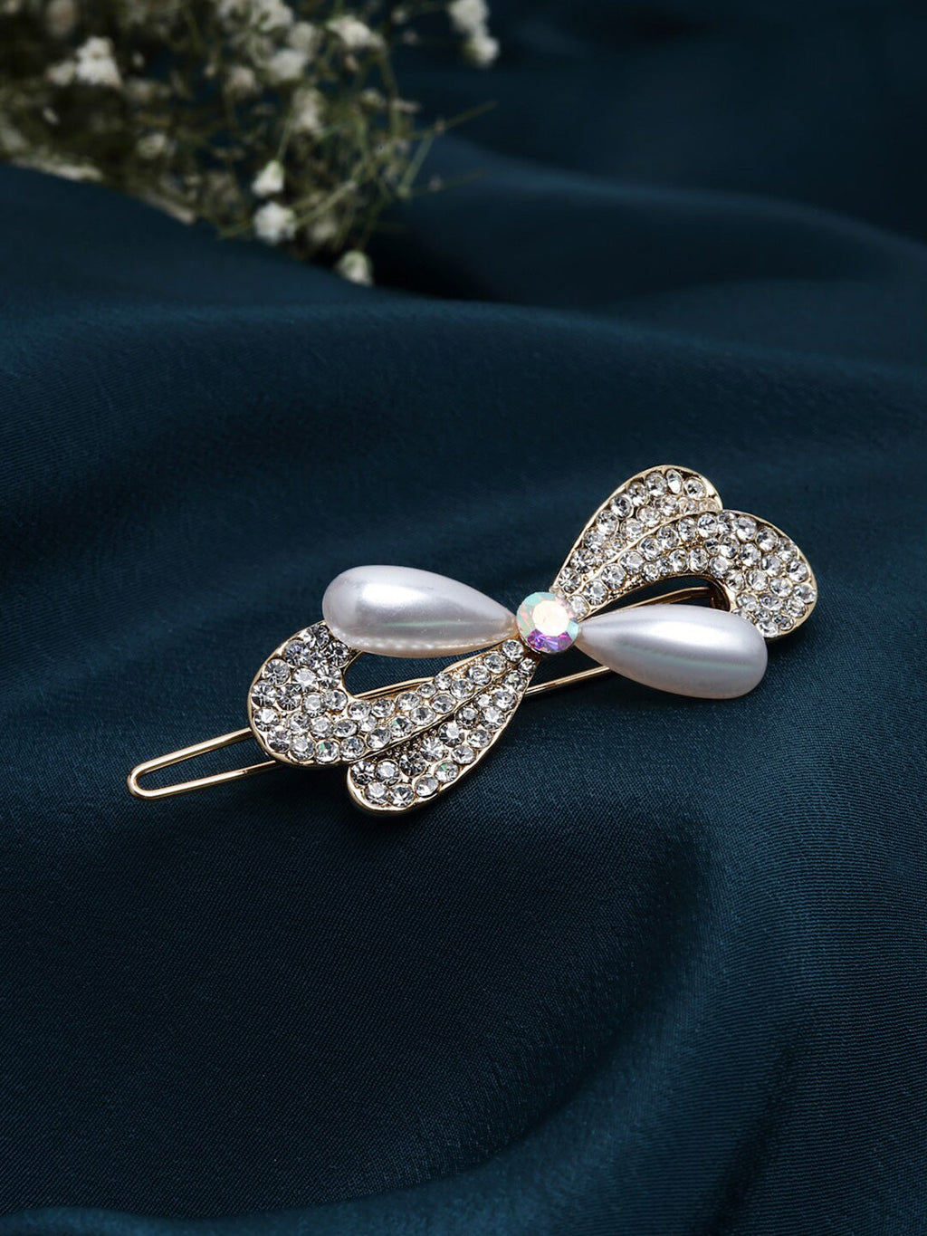 Panash Women Gold-Toned & White Embellished Bumpit Hair Pin