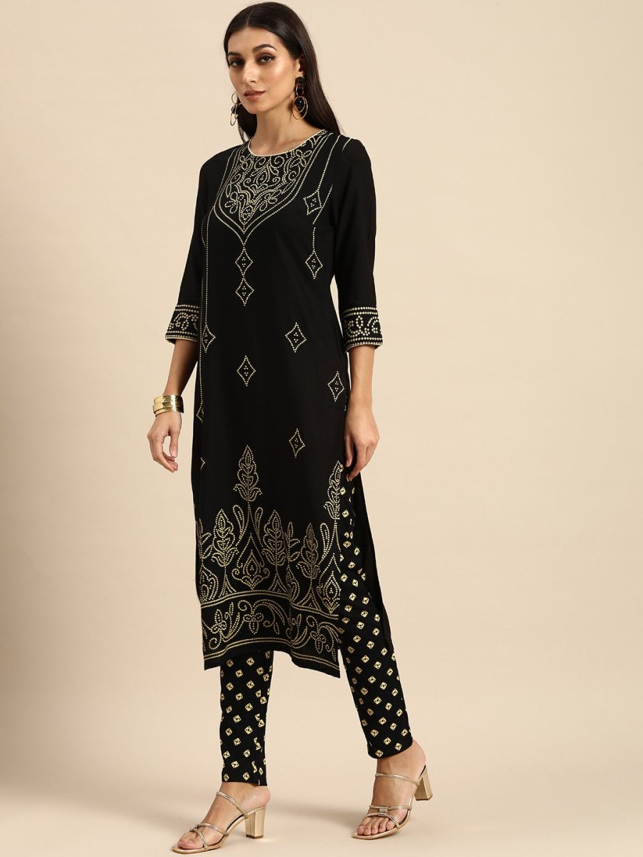All About You Women Black Bandhani Printed Kurta with Trousers