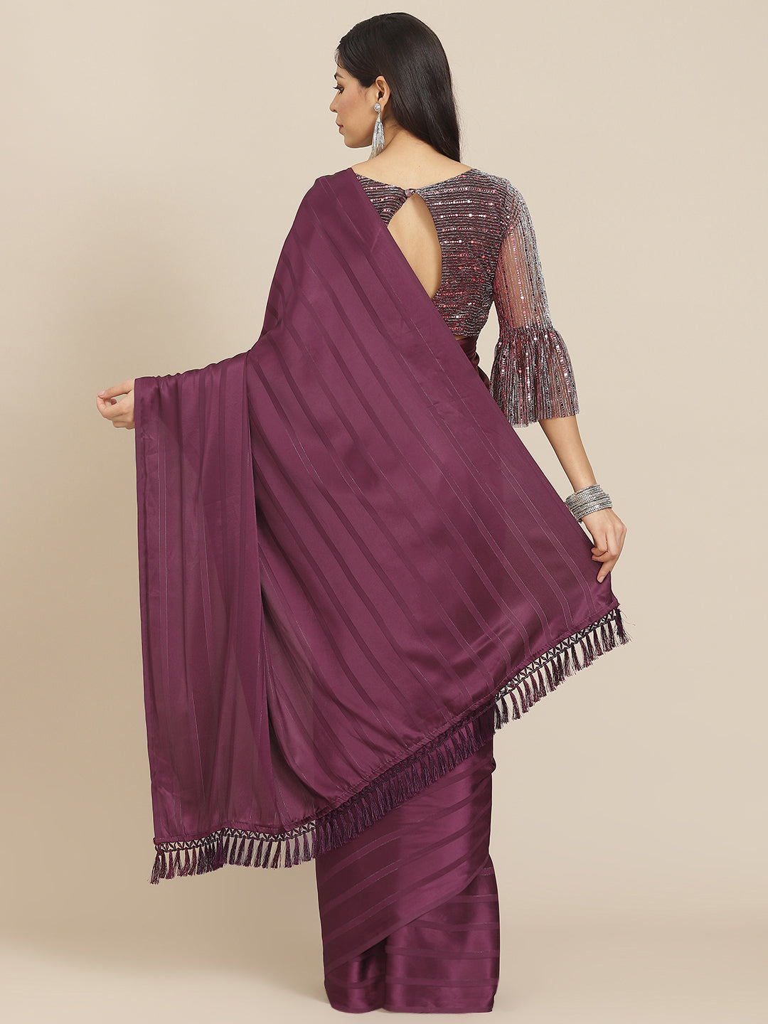 Tikhi Imli Magenta Striped Saree