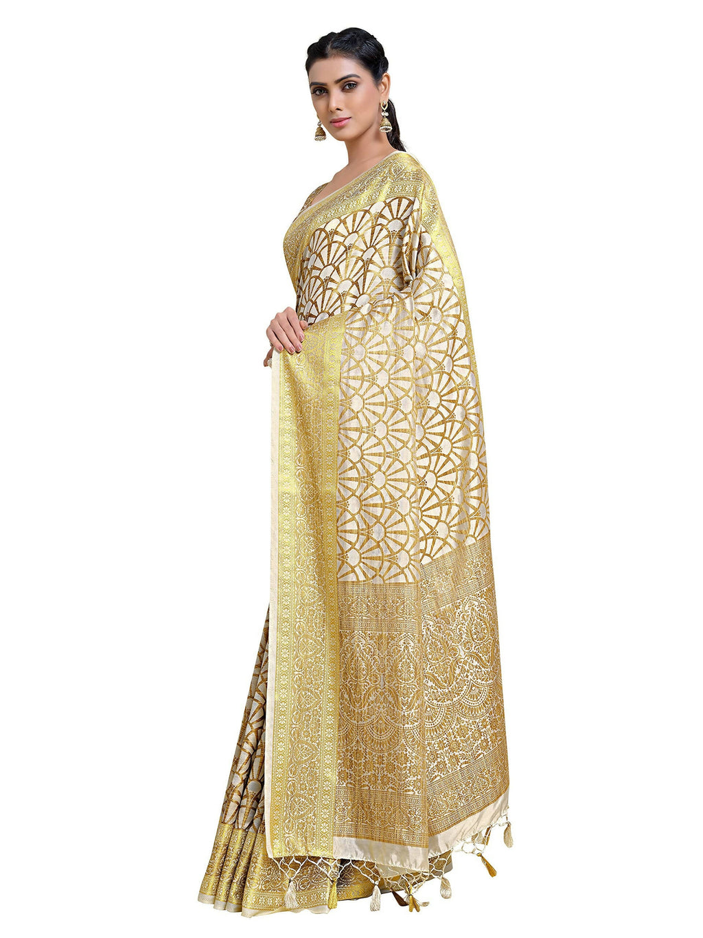 Mimosa Women's Off-White Kanjivaram Art Silk Saree
