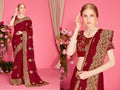 PR Fashion Maroon Fendi Two Tone Silk Heavy Zari Embroidery Work With Heavy Zircon Work Saree